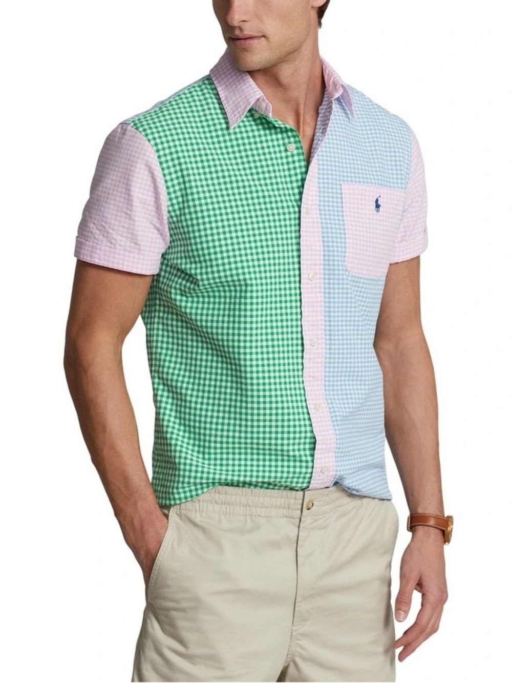 POLO Ralph Lauren Classic Fit Gingham Colorblock Button-Up Shirt, Men's Large
